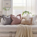 Throw Pillow Cover Plush Velvet Scalloped Trim Hidden Zipper