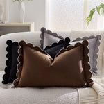 Throw Pillow Cover Plush Velvet Scalloped Trim Hidden Zipper
