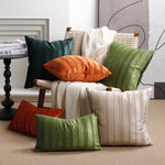 Throw Pillow Cover Plush Velvet Vertical Pintuck Hidden Zipper