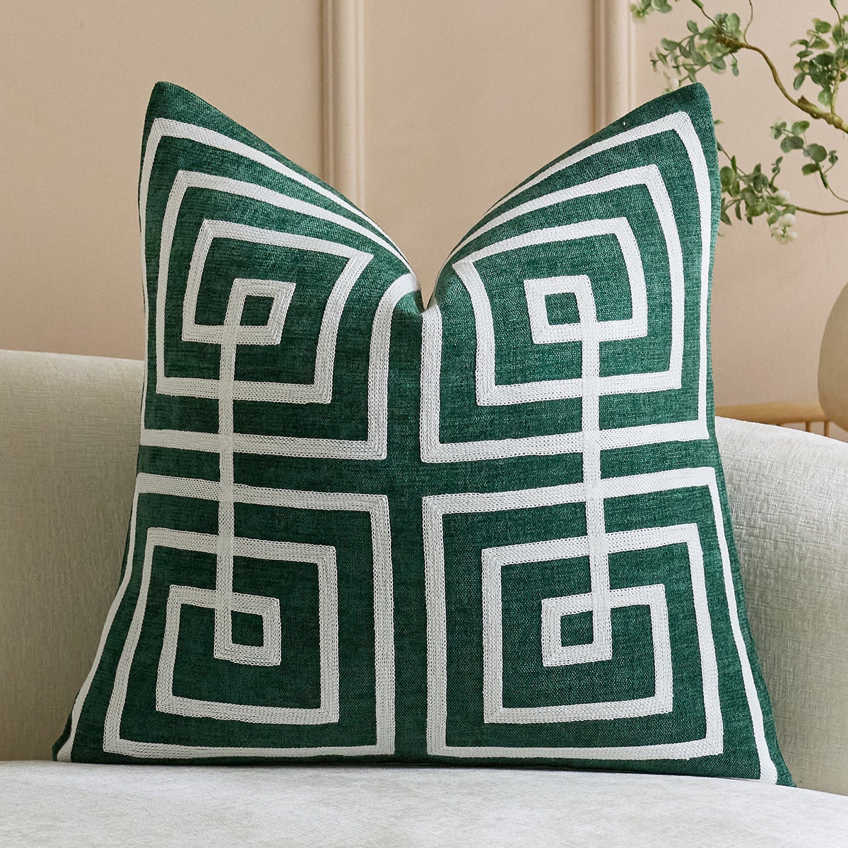 Throw Pillow Cover Raised Chenille Cotton-Linen Concealed Zipper