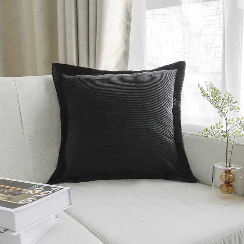 Throw Pillow Cover Ribbed Corduroy Hidden Zipper Machine Washable