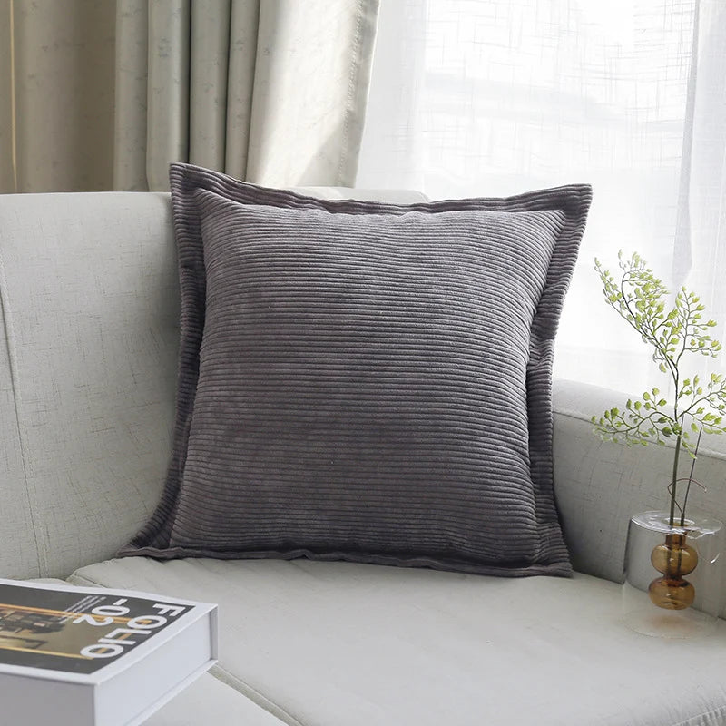 Throw Pillow Cover Ribbed Corduroy Hidden Zipper Machine Washable