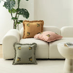 Throw Pillow Cover Ruffled Edge Embroidered Floral Removable Zipper