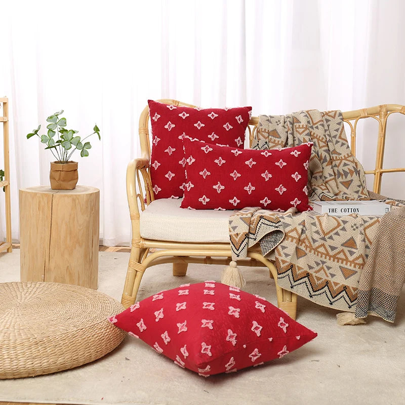 Throw Pillow Cover Set Bohemian Embroidered Cotton-Linen Square & Lumbar