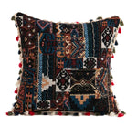 Throw Pillow Cover Tapestry Patchwork Pom-Pom Tassels Hidden Zipper