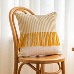 Throw Pillow Cover Textured Woven Fringe Cotton-Blend