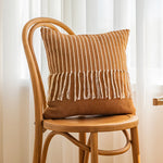 Throw Pillow Cover Textured Woven Fringe Cotton-Blend