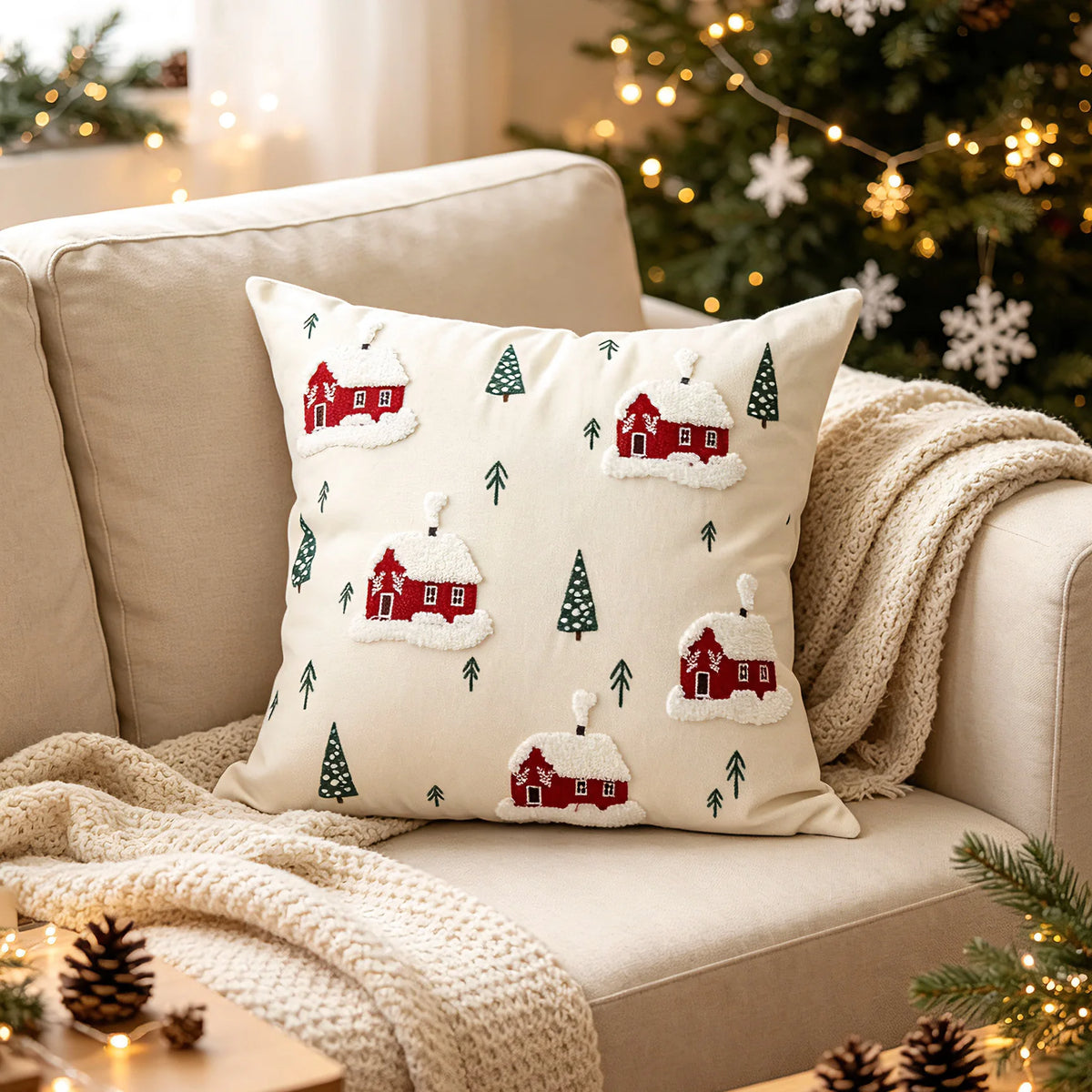 Throw Pillow Cover Tufted Chenille & Embroidered Hidden Closure