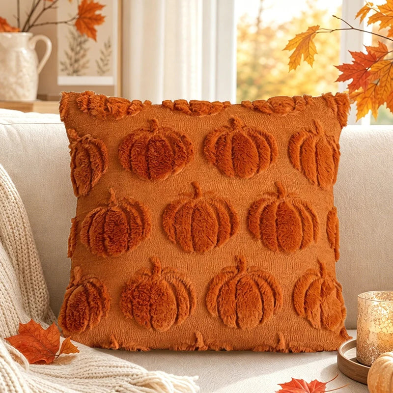 Throw Pillow Cover Tufted Chenille Pumpkin Removable Zipper