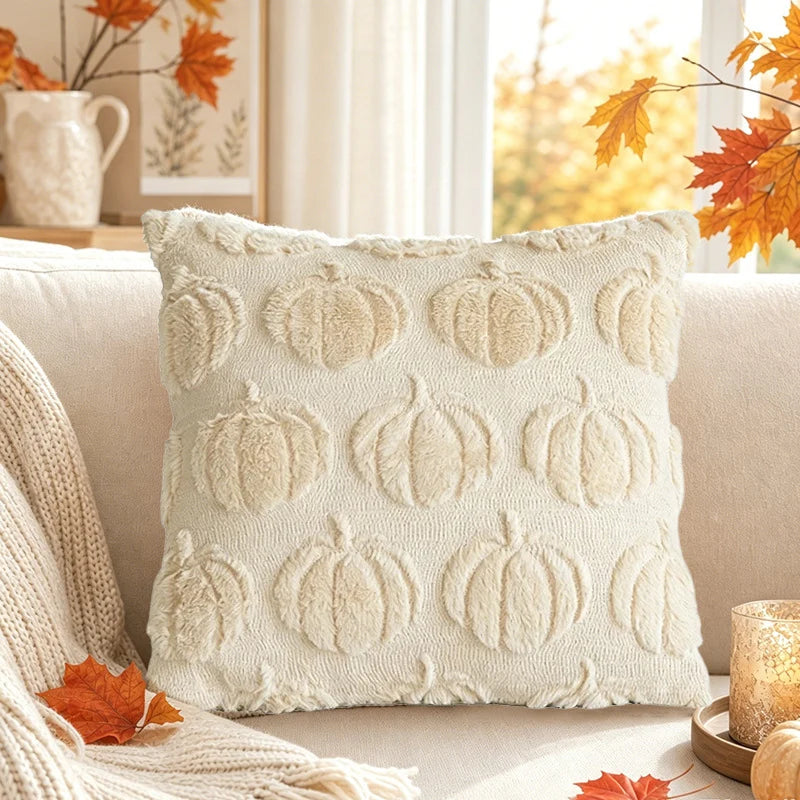 Throw Pillow Cover Tufted Chenille Pumpkin Removable Zipper
