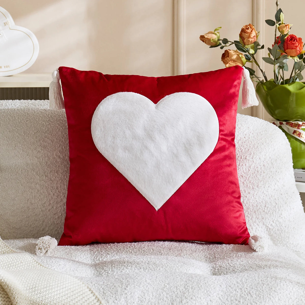 Throw Pillow Cover Tufted Chenille & Tassels Machine Washable