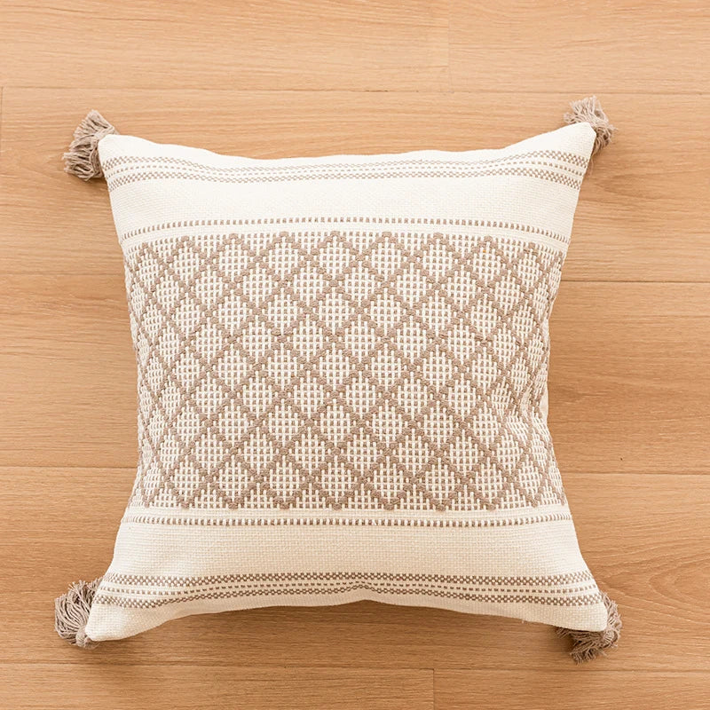 Throw Pillow Cover Tufted Concentric Circles Cotton-Blend Hidden Zipper