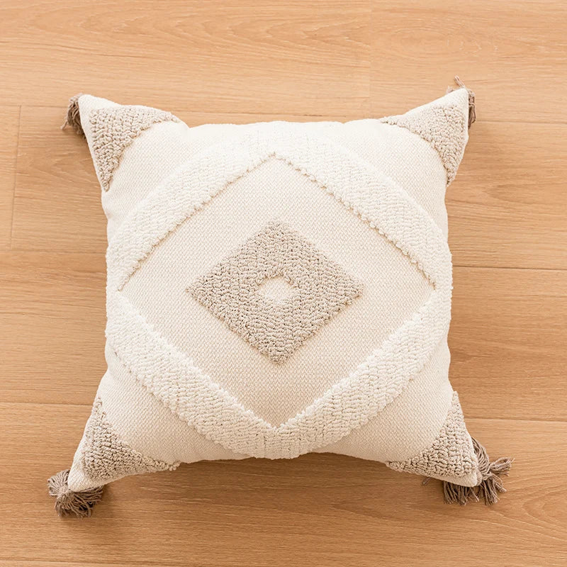 Throw Pillow Cover Tufted Concentric Circles Cotton-Blend Hidden Zipper
