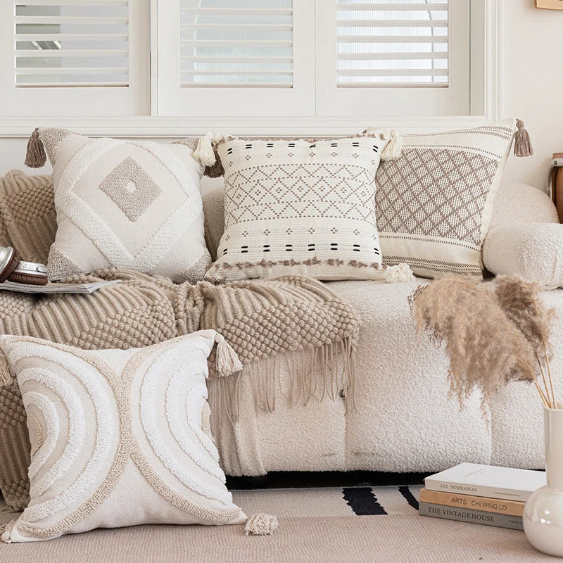 Throw Pillow Cover Tufted Concentric Circles Cotton-Blend Hidden Zipper