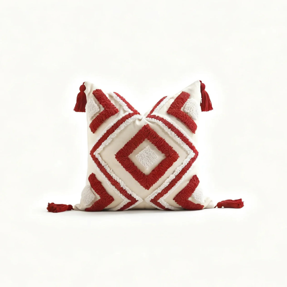 Throw Pillow Cover Tufted Geometric Tassels Hidden Zipper