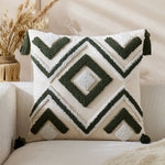 Throw Pillow Cover Tufted Geometric Tassels Hidden Zipper