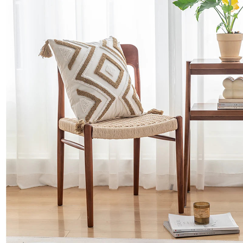 Throw Pillow Cover Tufted Half-Round & Tassel Corners