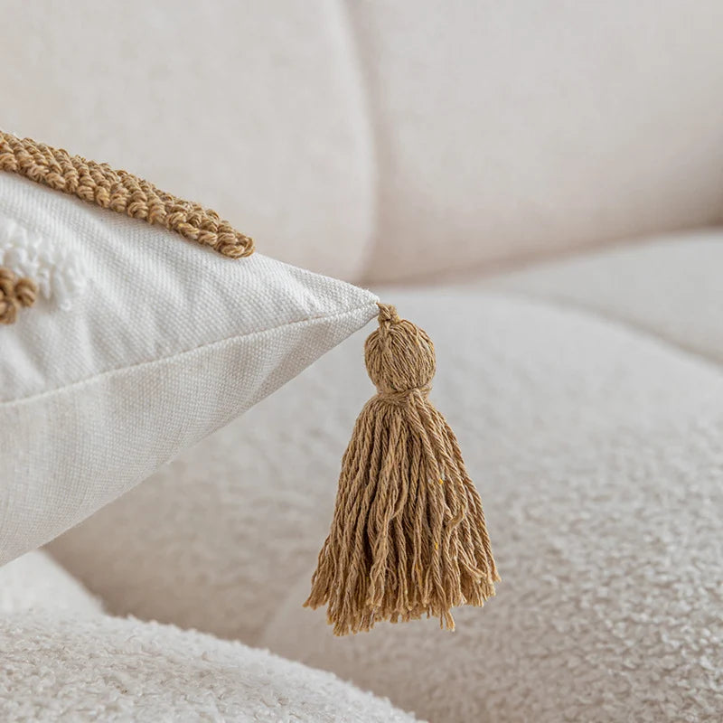 Throw Pillow Cover Tufted Half-Round & Tassel Corners