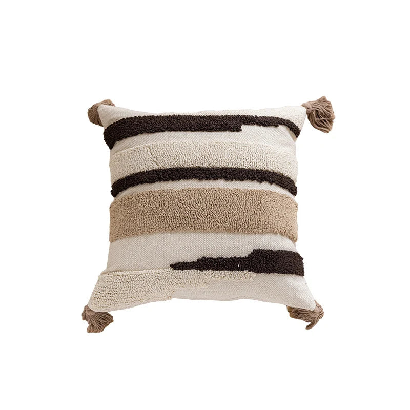 Throw Pillow Cover Tufted Quatrefoil Cotton With Tassels