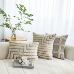 Throw Pillow Cover Tufted Shaggy Lattice Linen-Look Hidden Zipper