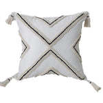 Throw Pillow Cover Tufted X Pattern Woven Cotton & Tassel Corners