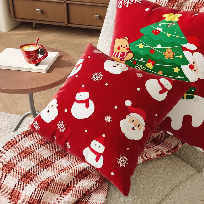 Throw Pillow Cover Velvet Holiday Print Machine Washable