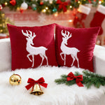 Throw Pillow Cover Velvet Reindeer Appliqué Hidden Zipper