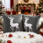 Throw Pillow Cover Velvet Reindeer Appliqué Hidden Zipper