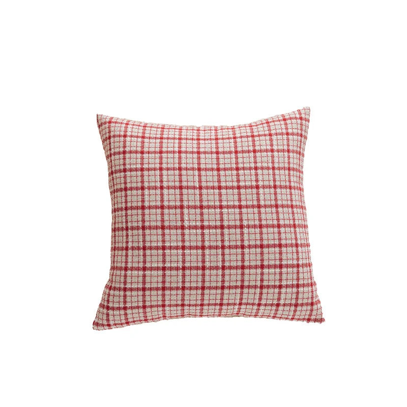 Throw Pillow Cover Woven Plaid Cotton-Linen Hidden Zipper