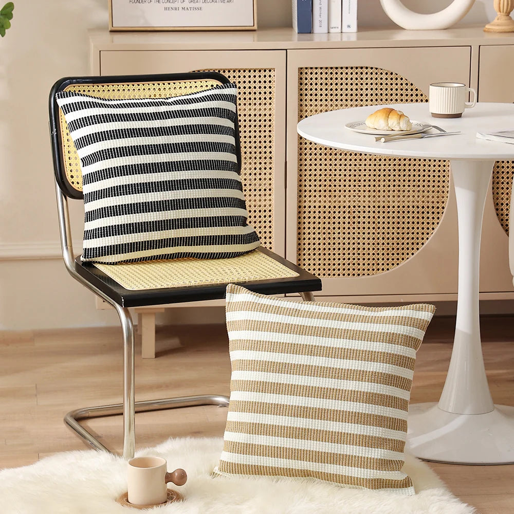 Throw Pillow Cover Woven Ribbed Stripe Cotton Blend