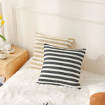 Throw Pillow Cover Woven Ribbed Stripe Cotton Blend