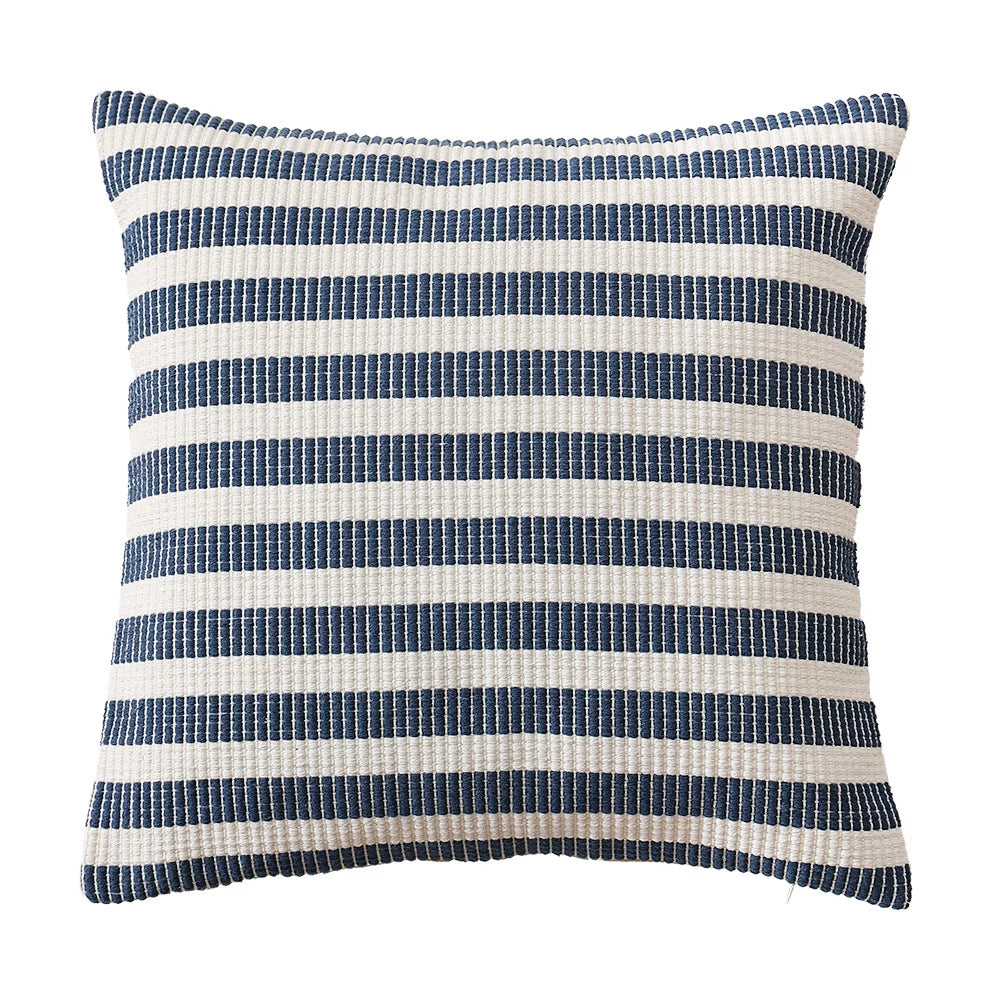 Throw Pillow Cover Woven Ribbed Stripe Cotton Blend