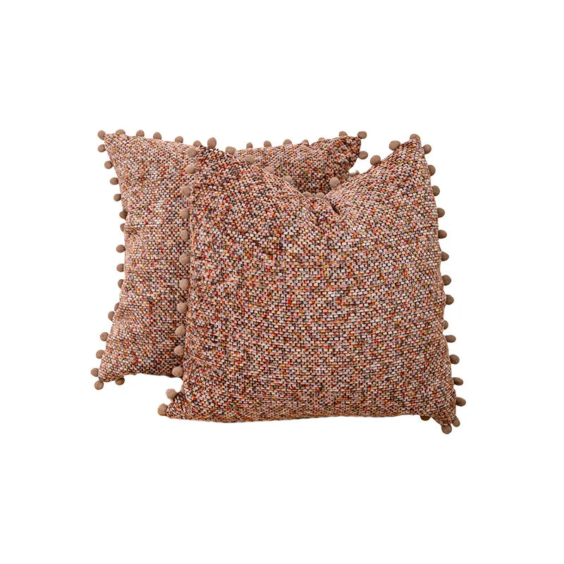 Throw Pillow Covers Bouclé Texture & Pom-Pom Trim