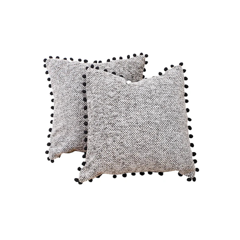 Throw Pillow Covers Bouclé Texture & Pom-Pom Trim
