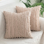 Throw Pillow Covers Fringed Cotton-Linen Hidden Zipper Pair