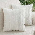 Throw Pillow Covers Fringed Cotton-Linen Hidden Zipper Pair