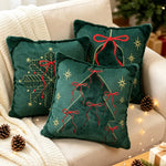 Throw Pillow Embroidered Velvet Faux-Fur Fringe