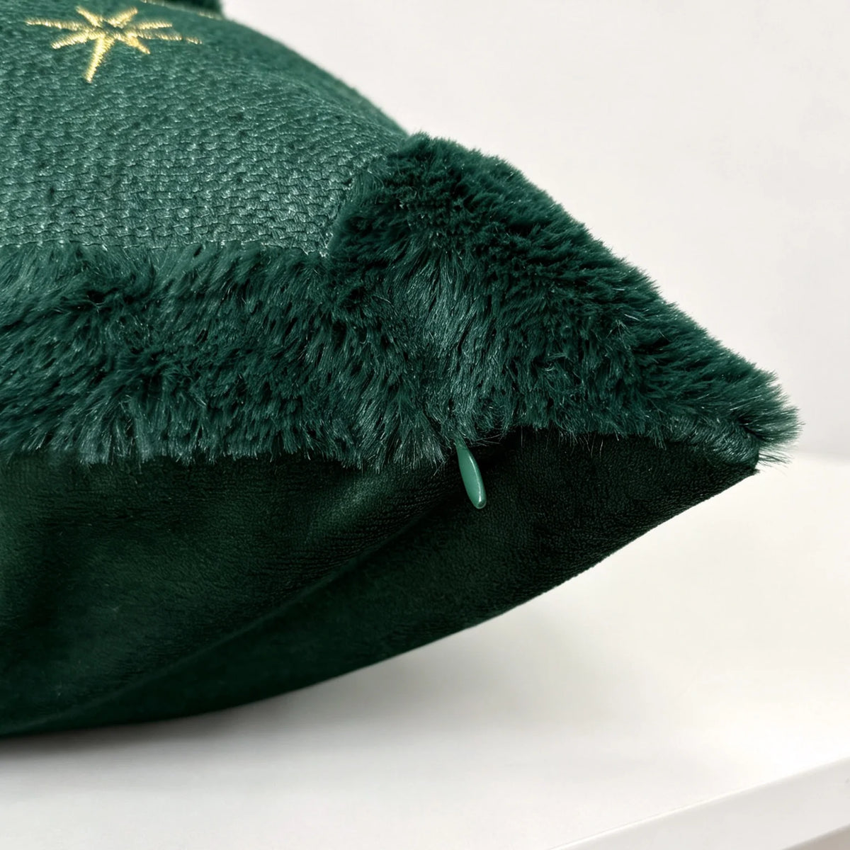 Throw Pillow Embroidered Velvet Faux-Fur Fringe