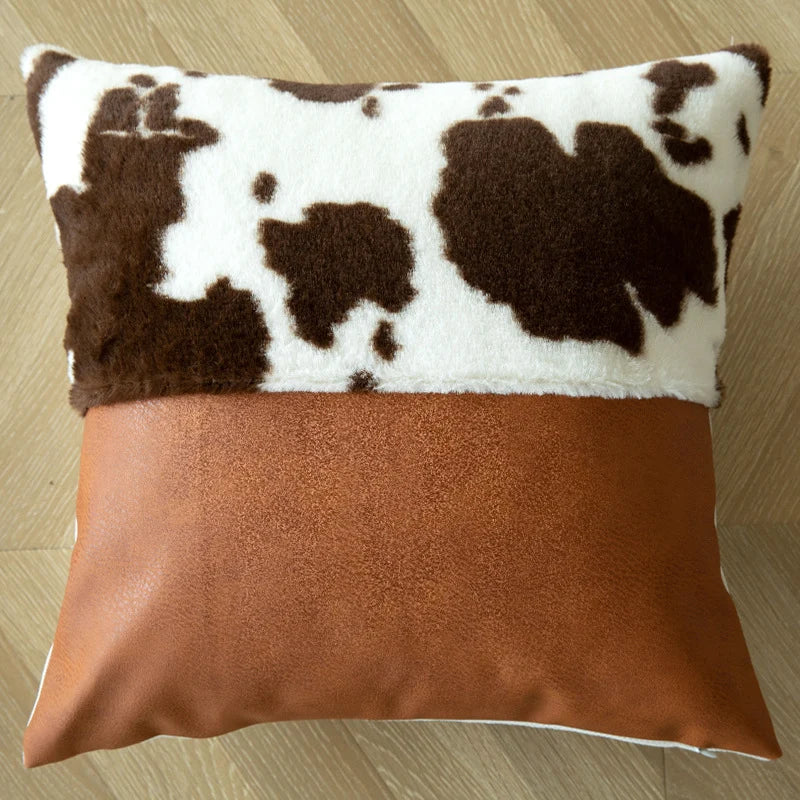Throw Pillow Faux Cowhide Fur & Vegan Leather