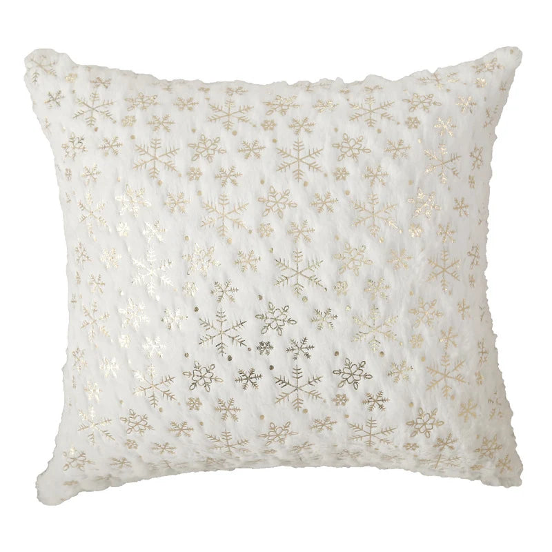 Throw Pillow Faux Fur Gold Snowflake Foil Removable Cover
