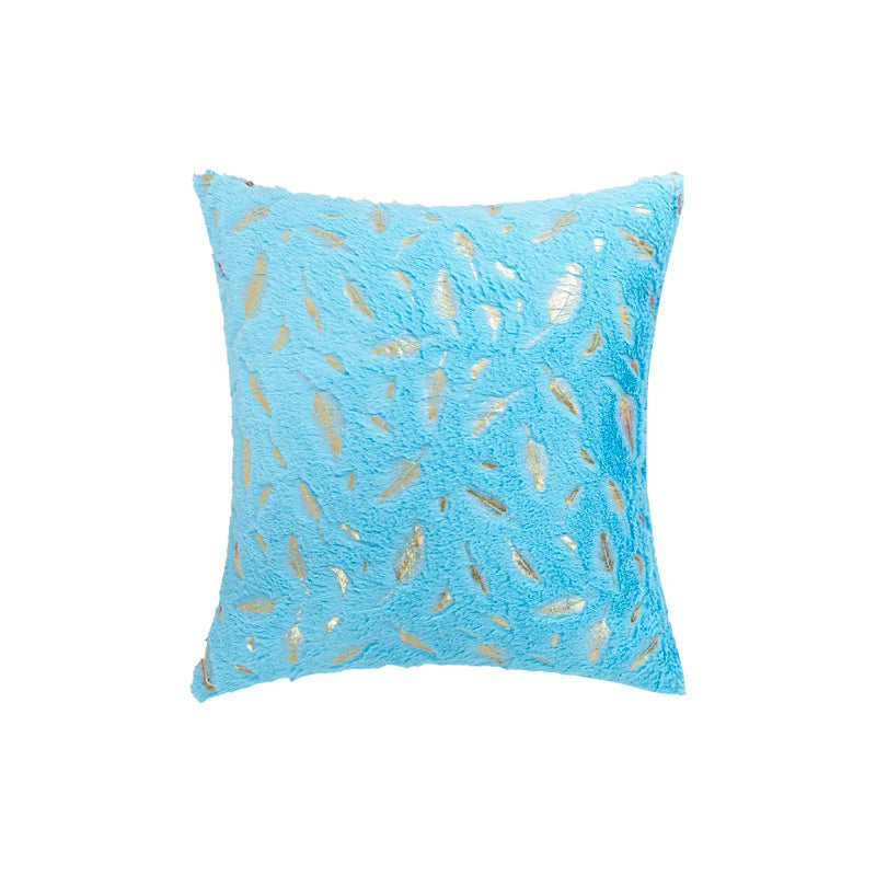 Throw Pillow Faux Fur Metallic Feather Accents Removable Cover