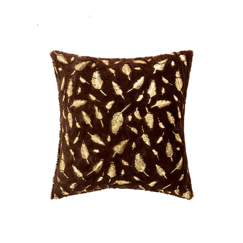 Throw Pillow Faux Fur Metallic Feather Accents Removable Cover