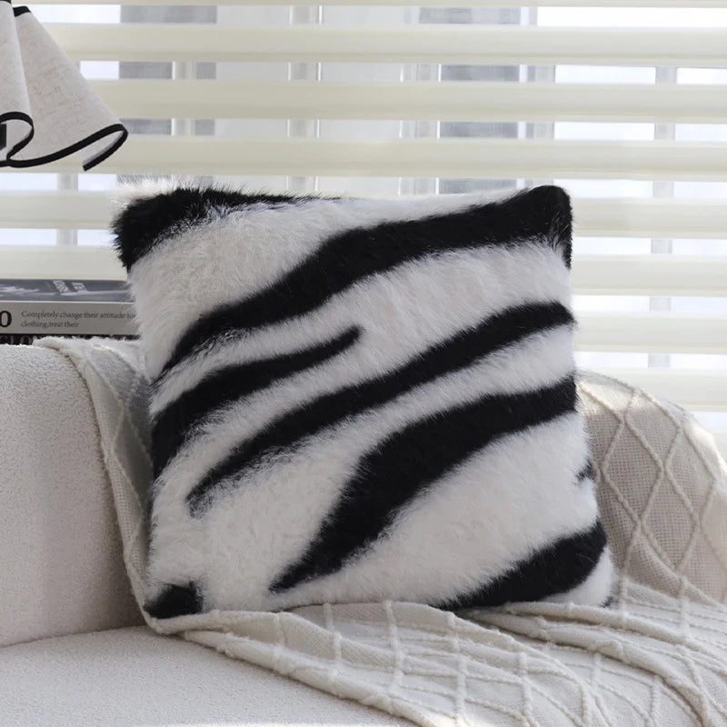 Throw Pillow Faux Fur Zebra Removable Cover