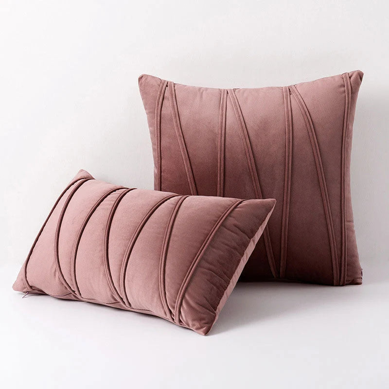Throw Pillow Geometric Pleated Velour Removable Cover