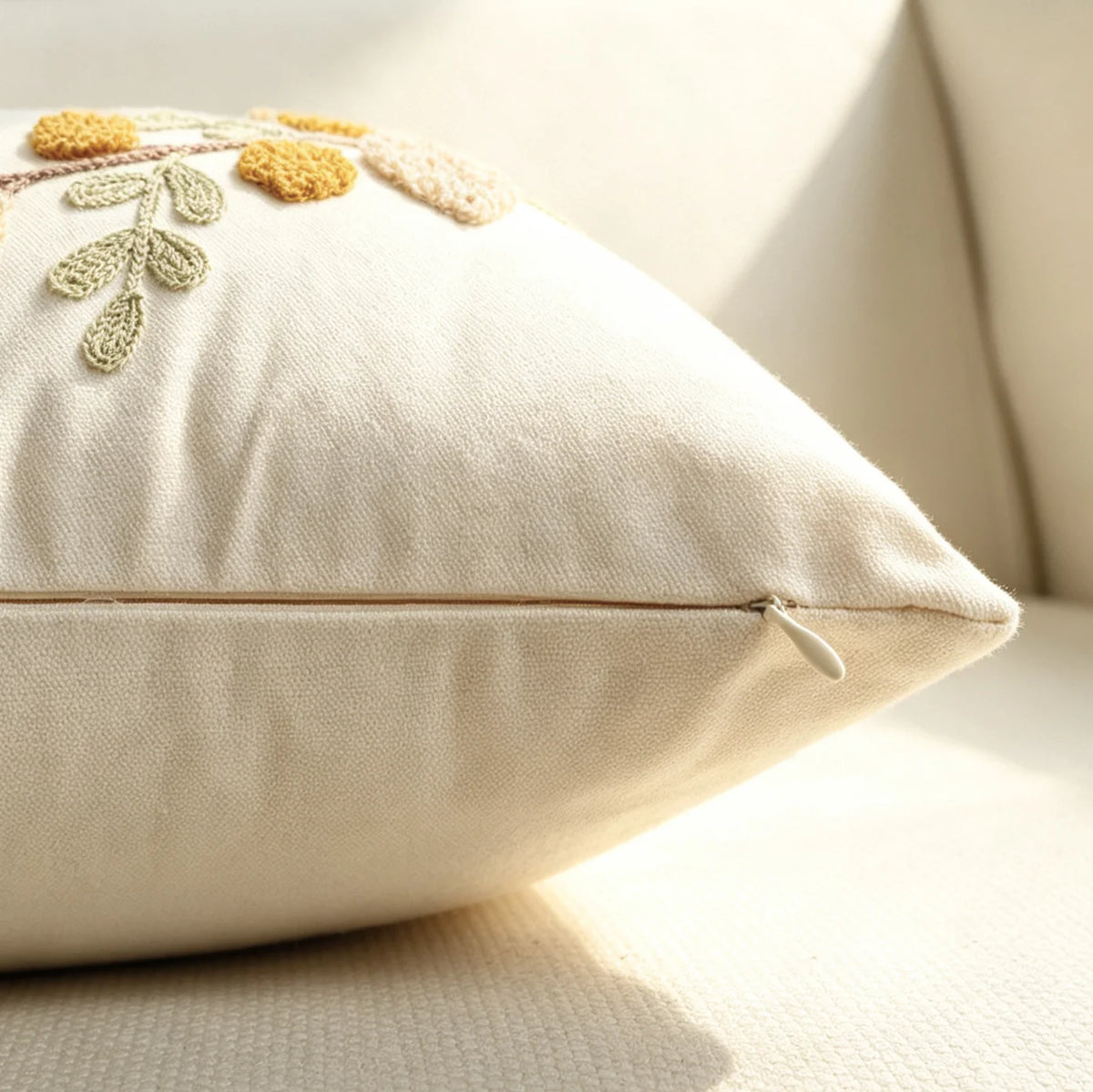 Throw Pillow Hand Embroidered Pom Accents Removable Cover