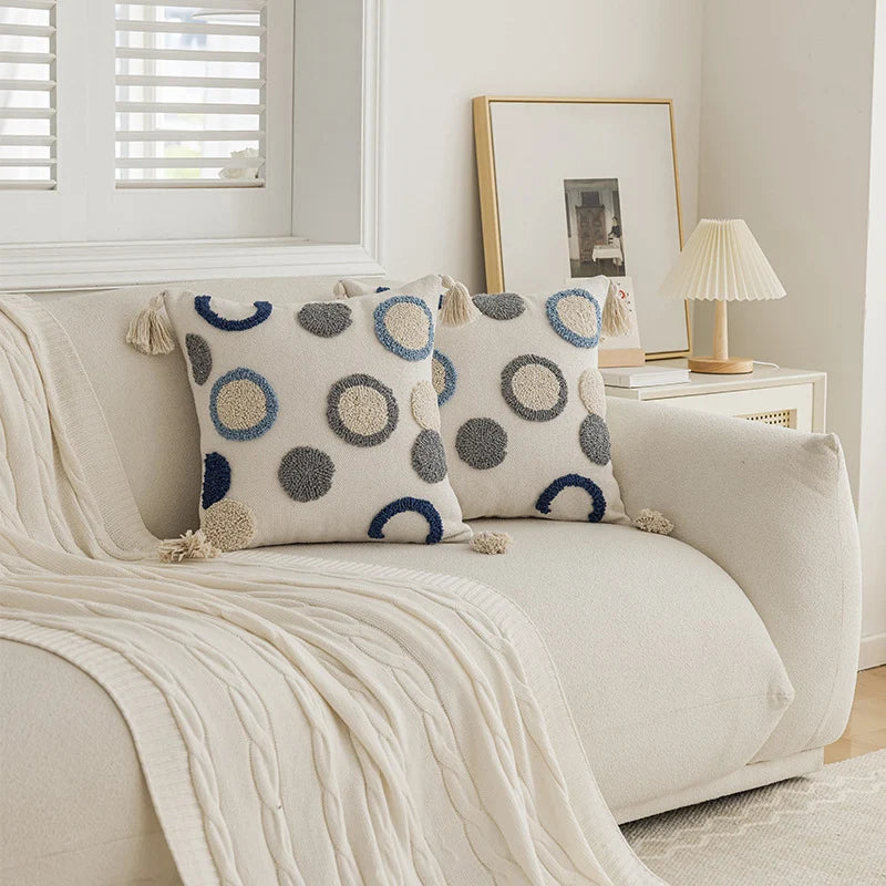 Throw Pillow Hand-Tufted Cotton-Blend Removable Cover