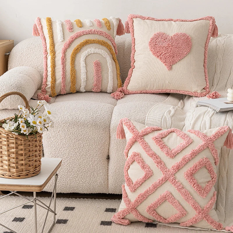 Throw Pillow Hand-Tufted Loop Pile Cotton Removable Cover