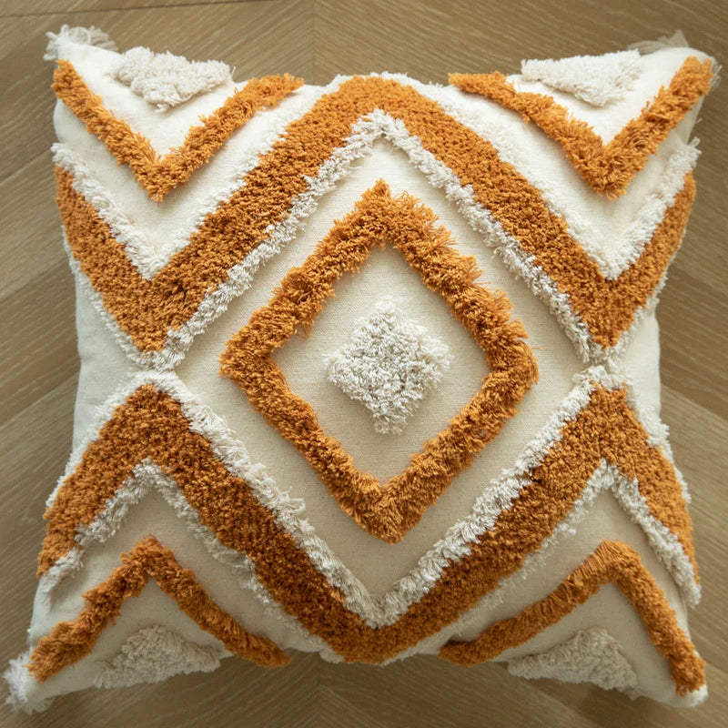 Throw Pillow Handcrafted Pom-Pom Tufted & Tassel Corners