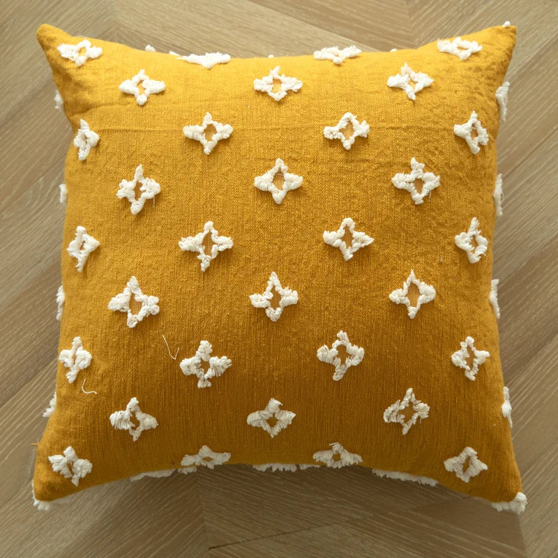 Throw Pillow Handcrafted Pom-Pom Tufted & Tassel Corners