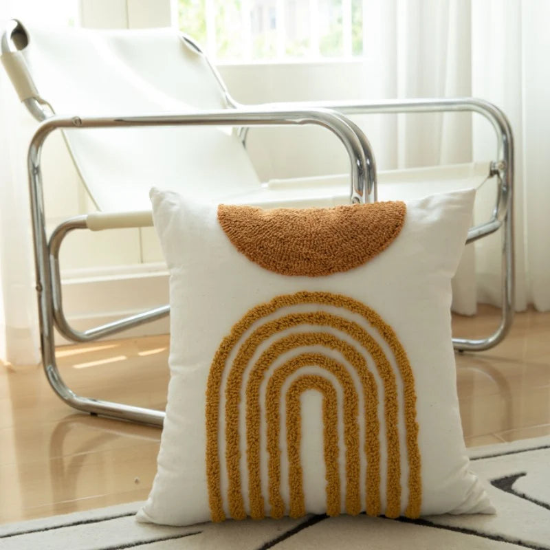 Throw Pillow Handcrafted Pom-Pom Tufted & Tassel Corners